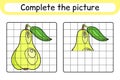 Complete the picture pear. Copy the picture and color. Finish the image. Coloring book. Educational drawing exercise game for