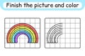 Complete the picture rainbow. Copy the picture and color. Finish the image. Coloring book. Educational drawing exercise game for