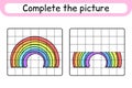 Complete the picture rainbow. Copy the picture and color. Finish the image. Coloring book. Educational drawing exercise game for