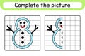 Complete the picture snowman. Copy the picture and color. Finish the image. Coloring book. Educational drawing exercise game for