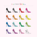 Complete rainbow color sexy stilettos high heels icons set on light pink Royalty Free Stock Photo