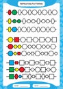 Complete repeating patterns. Worksheet for preschool kids. Practicing motor skills, improving skills tasks. Complete the