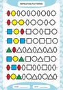 Complete repeating patterns. Worksheet for preschool kids. Practicing motor skills, improving skills tasks. Complete the