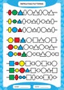 Complete repeating patterns. Worksheet for preschool kids. Practicing motor skills, improving skills tasks. Complete the
