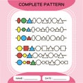 Complete repeating patterns. Worksheet for preschool kids. Practicing motor skills, improving skills tasks. Complete the