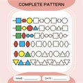 Complete repeating patterns. Worksheet for preschool kids. Practicing motor skills, improving skills tasks. Complete the