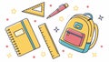 Complete School Kit with Backpack, Books, and Stationery Items, vector design Generative AI Royalty Free Stock Photo