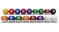 Complete Set of Billiard Balls Arranged in Two Rows on a White Background with Transparent Background Royalty Free Stock Photo