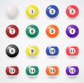 Complete set of billiard balls on a white