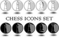 Complete set of black and white chess pieces in circle icons