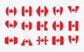 Complete set of Canadian flags stickers, labels, and emblems with different geometrical shapes icons design elements on light gray Royalty Free Stock Photo