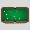 Complete set of color billiards balls on the table