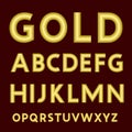 A complete set of Latin letters made from gold thick wire with a matte surface. Font is by a velvety dark crimson backgro