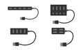 A complete set of modern USB splitters with ports and cable. USB hub for your computer or laptop. Flat vector Royalty Free Stock Photo