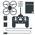 Complete set for quadrocopter. Flat icons