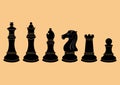 Complete set of vector silhouettes chess figures