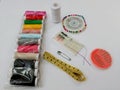 Complete Sewing Kit: Threads, Needles & Tools Royalty Free Stock Photo