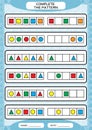 Complete simple repeating patterns. Worksheet for preschool kids. Practicing motor skills, improving skills tasks