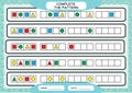 Complete simple repeating patterns. Worksheet for preschool kids. Practicing motor skills, improving skills tasks
