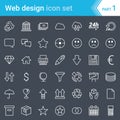 Modern, stroked web design, seo and development icons isolated on dark background.