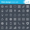 Modern, stroked web design, seo and development icons isolated on dark background.