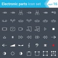 Electric and electronic icons, electric diagram symbols. Audio and video devices, function control audio and video, sound represen Royalty Free Stock Photo