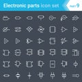 Electric and electronic icons, electric diagram symbols. Circuitry, blocks, stages, amplifier, logic circuits, piezoelectric Royalty Free Stock Photo