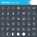 Modern, stroked weather icons isolated on dark background.