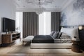 A complete view of the Classy bedroom and Scandinavian interior, 3D rendering Royalty Free Stock Photo
