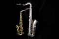 Full view of two saxophones standing Royalty Free Stock Photo