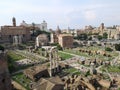 Roman ruins. Complete view of Mont Palatino, ruins of Roman Forum