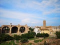 Roman ruins. Complete view of Mont Palatino, ruins of Roman Forum