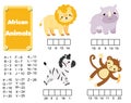 Complete the words children educational game. African animals. learning vocabulary and numbers Royalty Free Stock Photo