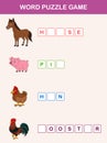 Complete the words children educational game. Learning farm animals theme and vocabulary Royalty Free Stock Photo