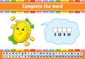 Complete the words. Cipher code. Gold coin. Learning vocabulary and numbers. Education worksheet. Activity page for study English