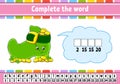 Complete the words. Cipher code. Leprechaun boot with coins. Learning vocabulary and numbers. Education worksheet. Activity page