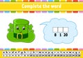 Complete the words. Cipher code. Leprechaun hat. Learning vocabulary and numbers. Education worksheet. Activity page for study