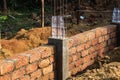 Completed Brick Foundation Wall with Reinforced Column Royalty Free Stock Photo
