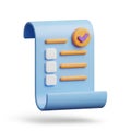 Completed checklist document 3d icon representing success and task completion isolated on white background Royalty Free Stock Photo