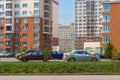 completed construction of block of modern residential development installation of air conditioners on facade of building Royalty Free Stock Photo