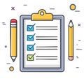 Completed Task List on Clipboard with Checked Boxes and Pencils for Organized Work Royalty Free Stock Photo