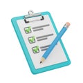 Completed task list on turquoise clipboard with blue pencil Royalty Free Stock Photo