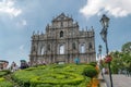 Ruins of St. Paul Cathederal Macau, outdoors day, blue-sky cloud horticulture bushes