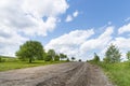 Completely destroyed road, difficult traffic area, threat of damage to vehicle Royalty Free Stock Photo