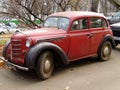 Moskvich 400 Moscow, Kantemirovskaya metro station The Moskvich car of the four-hundredth family became the first people`s car in Royalty Free Stock Photo