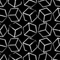 Completely seamless, abstract cube pattern. Black and white design, geometric 3d background. Royalty Free Stock Photo