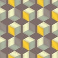 Completely seamless, abstract cube pattern. Geometric 3d background. Scribble texture.