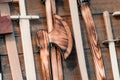 Completely wooden ax on a wooden background.