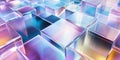 A complex abstract background with a geometric maze of floating transparent prisms, illuminated by