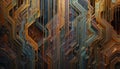 A complex, abstract digital artwork showcasing intricate, interwoven geometric